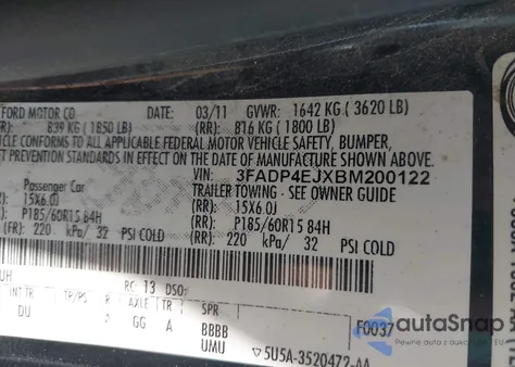 2011 Ford Fiesta Se из США, поврежденный, VIN 3FADP4EJXBM200122